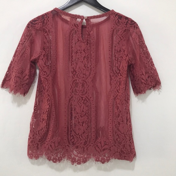 Boho Pink Crochet Lace Woven 3/4 Sleeves Blouse - Picture 7 of 8